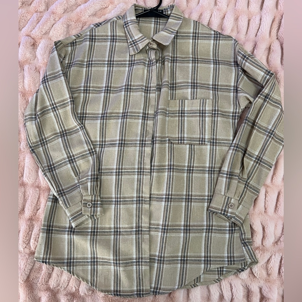 ✨Drop Shoulder Plaid Longline Shirt✨